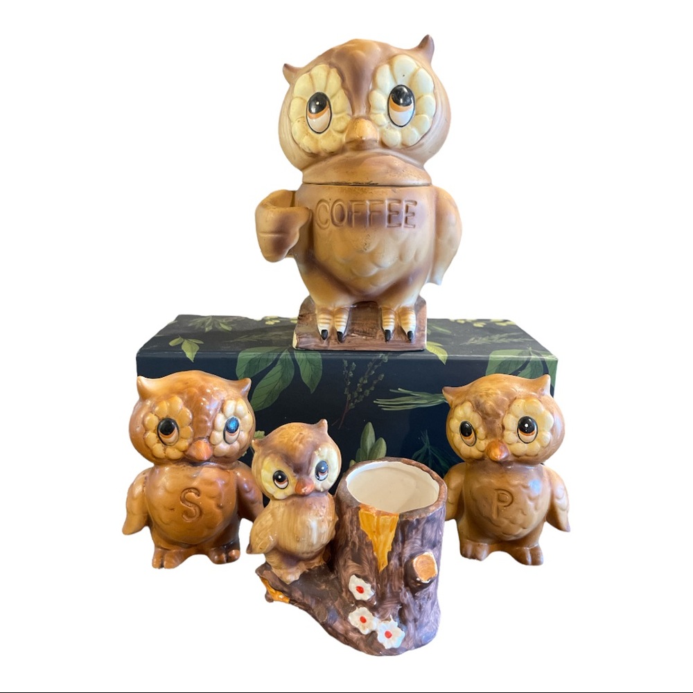 Vintage Josef Ceramic Owl Kitchen Set